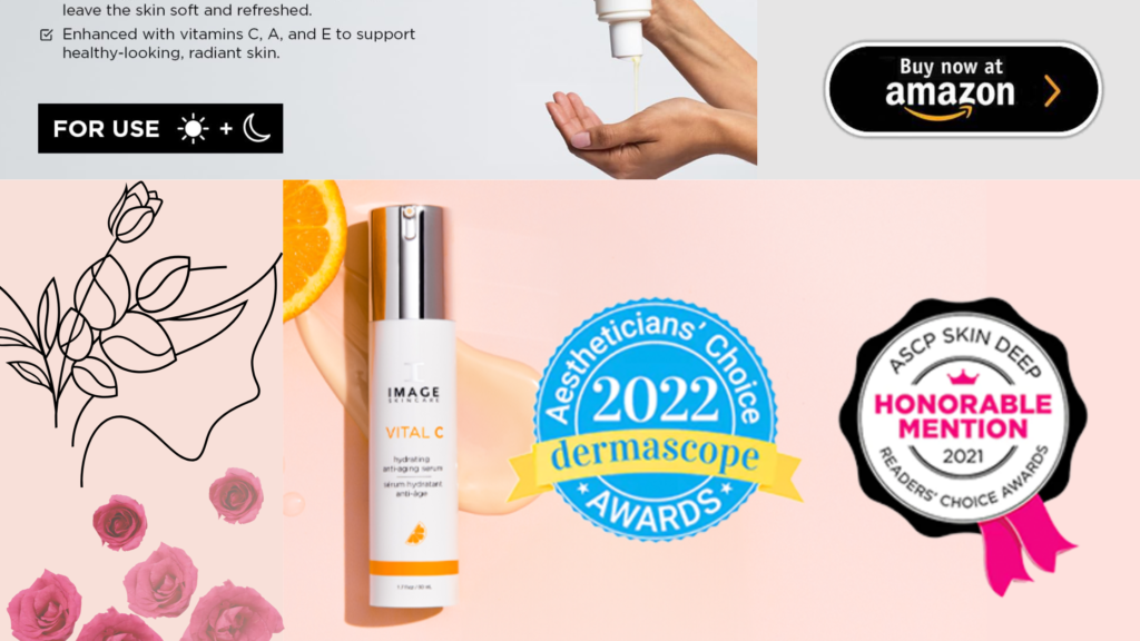 IMAGE Skincare Vital C Serum displayed next to skincare tools