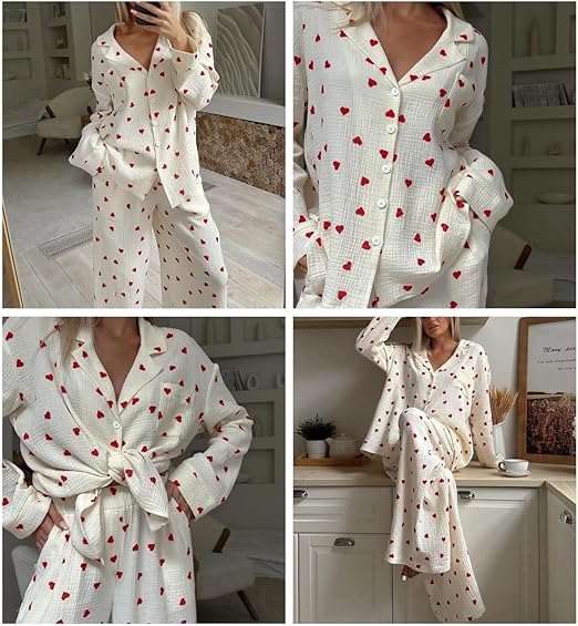 Different ways to style the Women's Cotton Pajama Set with a cute heart print for a relaxed and cozy look.