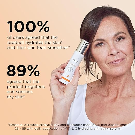 Close-up of IMAGE Skincare Vital C Anti-Aging Serum on a clean background