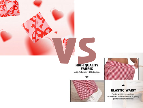 Women’s Pajama Pants Versus Valentine’s Day Pajama Sets - A side-by-side comparison of stylish women’s pajama pants and Valentine’s Day pajama sets.