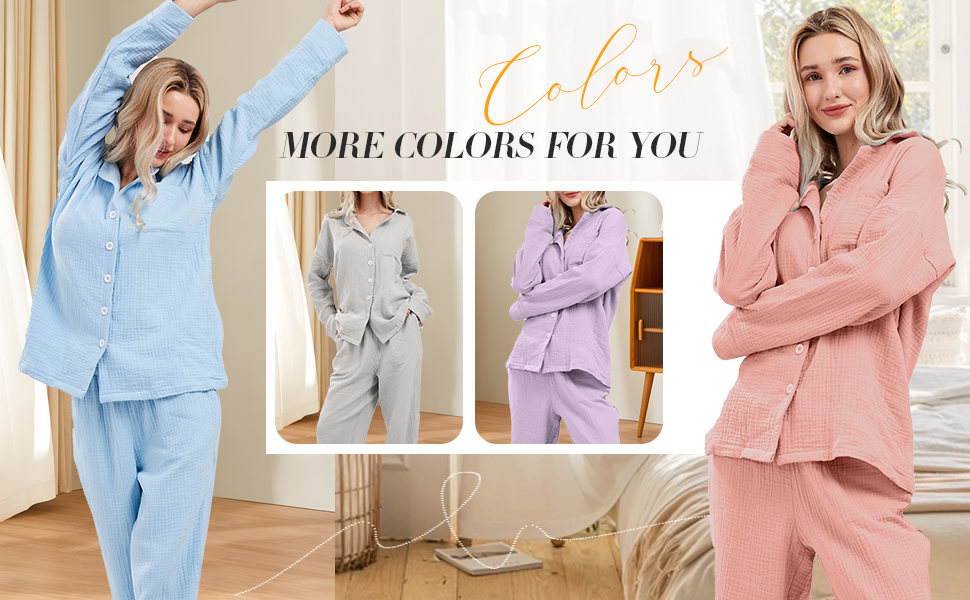 Available colors of the Women's Cotton Pajama Set featuring a cute heart print.
