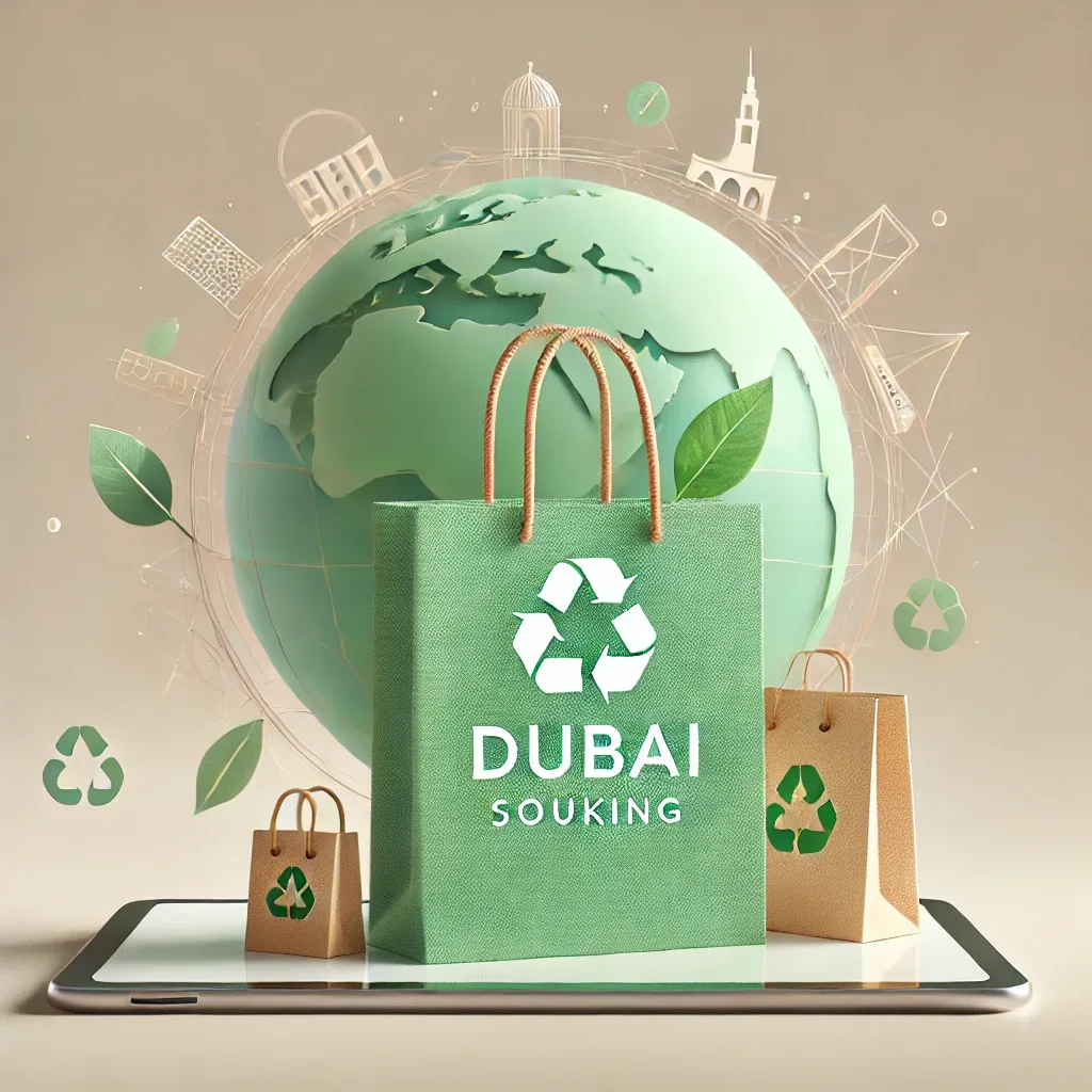 An eco-conscious online marketplace showcasing sustainable products, green businesses, and environmentally friendly packaging.