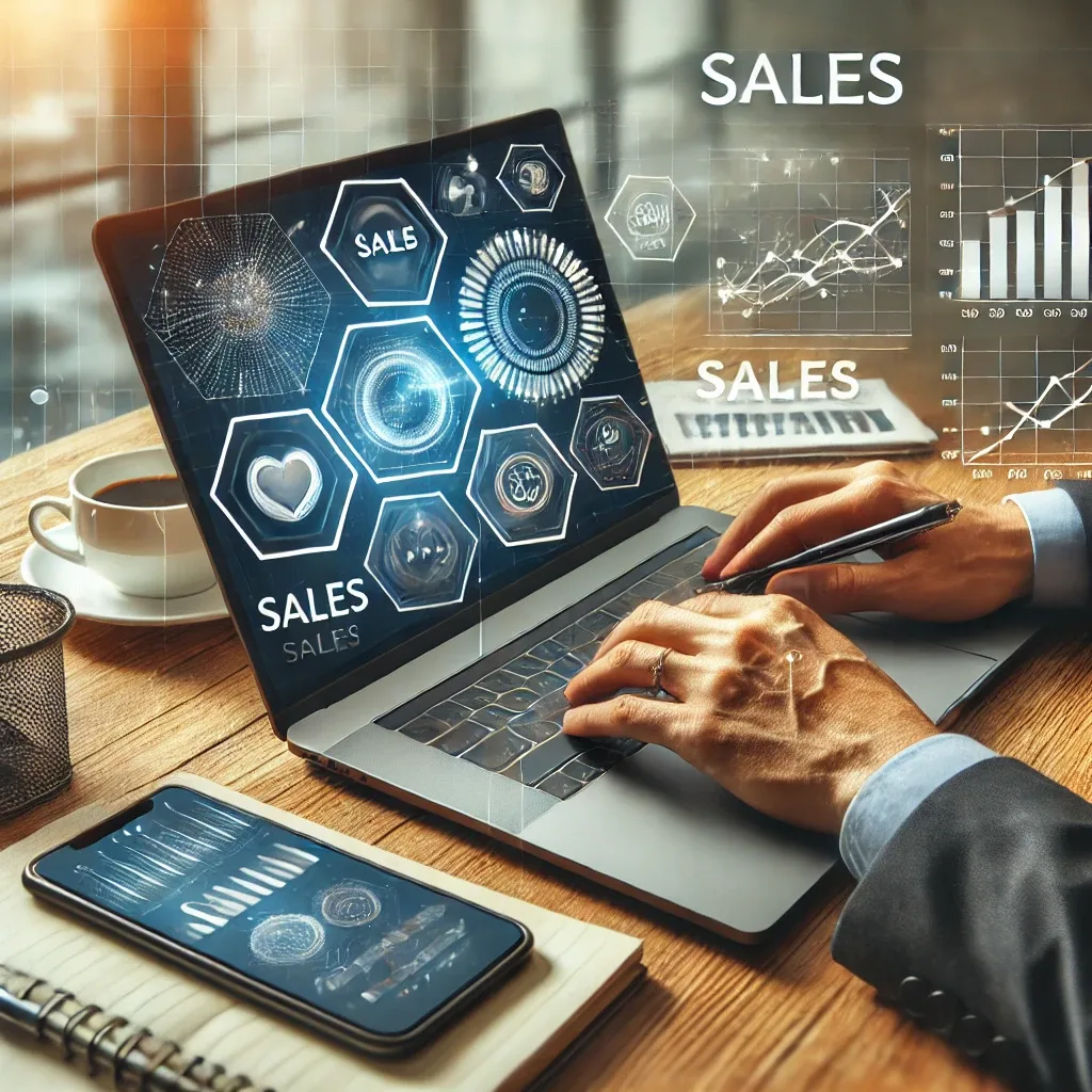 A business professional analyzing data charts on a laptop, reviewing sales performance and customer insights to optimize sales strategy.