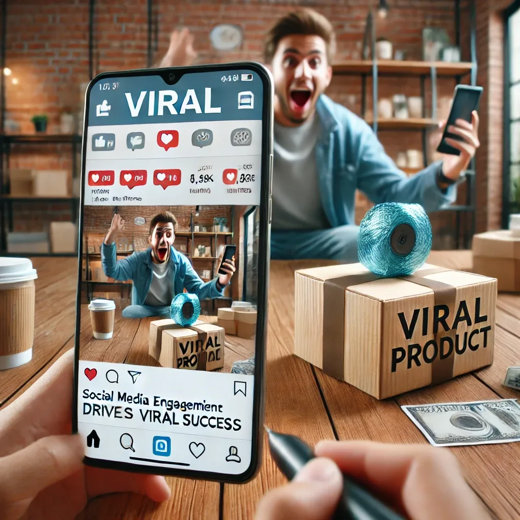 A viral product trending on social media, with likes, shares, and comments indicating rapid popularity growth.