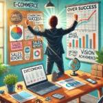 A determined e-commerce seller analyzing sales data and strategizing a comeback after facing business setbacks.