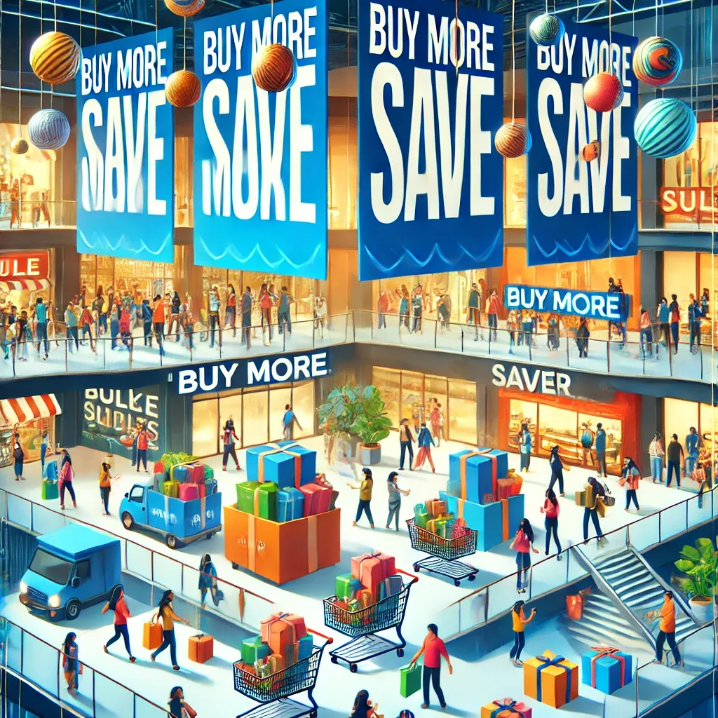 A shopper browsing online bundle deals, comparing discounts, and adding products to a shopping cart for maximum savings.