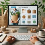An eco-conscious shopper browsing sustainable products on Dubiasouking, with a focus on reusable, ethical, and eco-friendly alternatives.