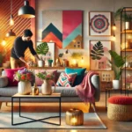 A stylish and affordable living room featuring modern decor, budget-friendly furniture, elegant lighting, and decorative accessories.