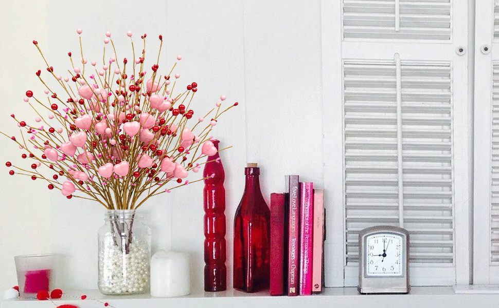 Beautiful J'FLORU Valentine's Day Gifts featuring soft pink hearts and realistic red berries, perfect for your holiday décor.