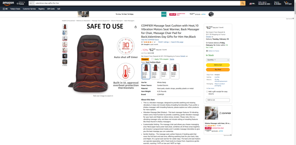 COMFIER Massage Seat Cushion offers a soothing blend of vibration and heat, making it ideal for relaxing after a long day at home or the office.