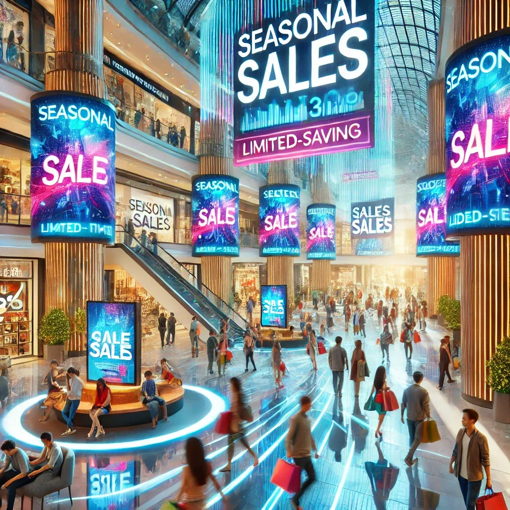 A shopper using a laptop to browse seasonal sales deals, comparing prices and using discount codes for maximum savings
